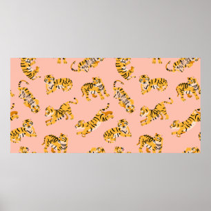 Cute tigers seamless pattern poster