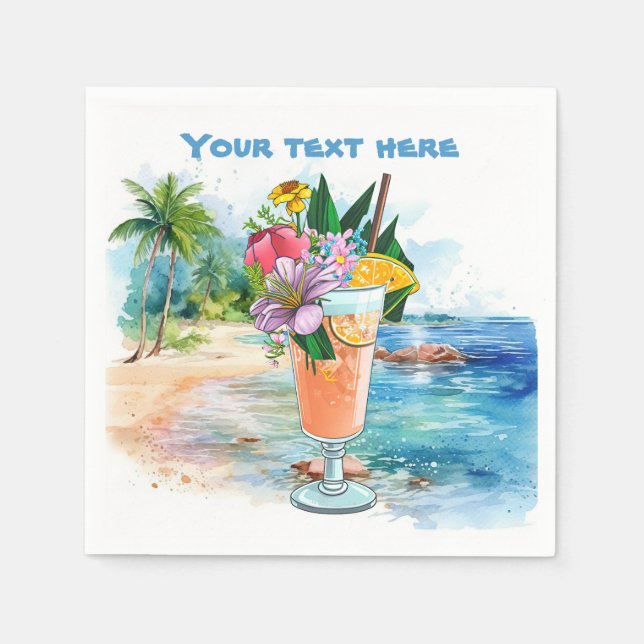 Cute tiki Cocktail add text  Napkin (Front)
