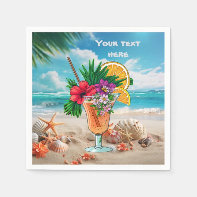 Cute tiki Cocktail add text  Napkin (Front)