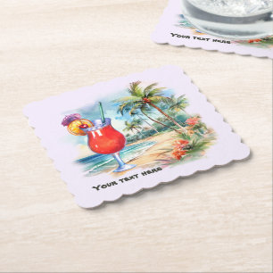 Cute tiki Cocktail add text Paper Coaster