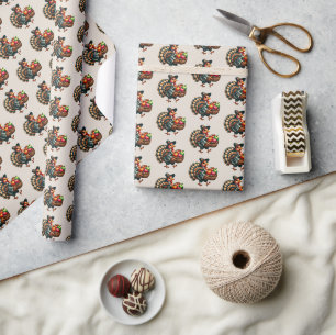 Cute tiled apple Thanksgiving turkey Wrapping Paper