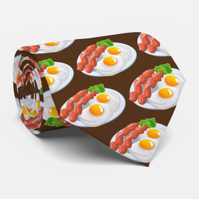 Cute tiled bacon eggs pattern breakfast tie (Rolled)