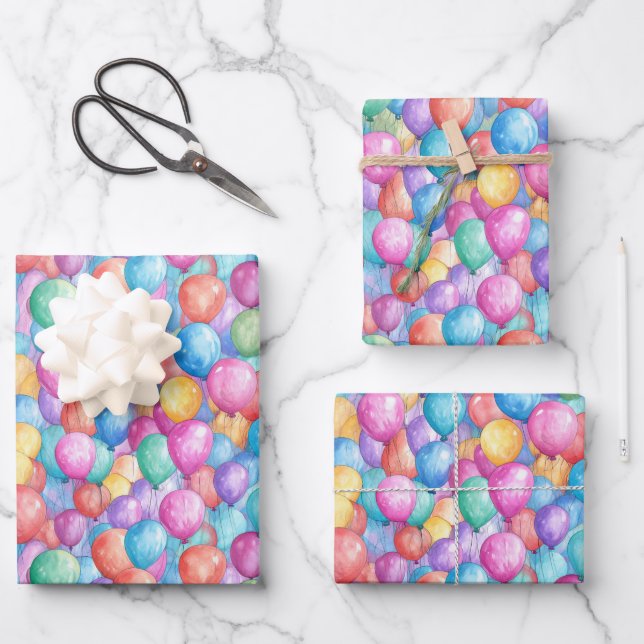 Cute tiled balloon pattern party  wrapping paper sheet (Front)