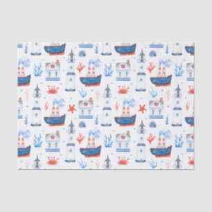 cute tiled beach lighthouse mix pattern tissue paper