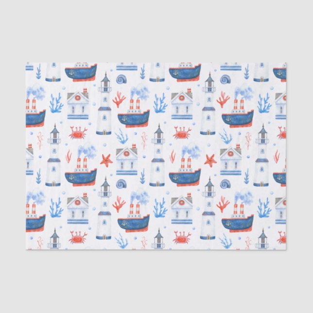 cute tiled beach lighthouse mix pattern tissue paper (Front)