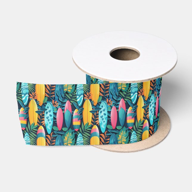 Cute tiled beach surfboards  satin ribbon (Spool)