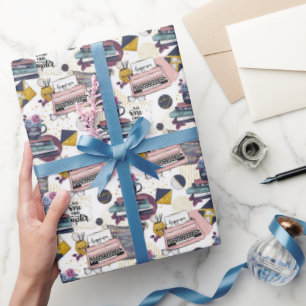 Cute tiled book cozy pattern wrapping paper