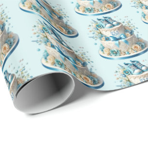 Cute tiled boys baby shower cake  wrapping paper