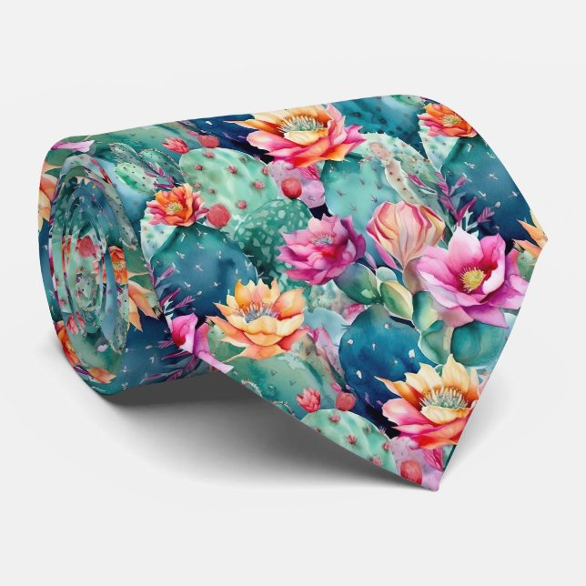 cute tiled cactus flowers pattern tie (Rolled)
