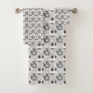cute tiled cat lovers Bath Towel Set