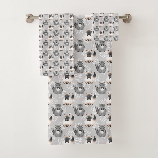 cute tiled cat lovers Bath Towel Set  (Insitu)