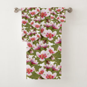 cute tiled cherry blossom pattern bath towel set