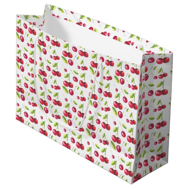 cute tiled cherry pattern fruit party  large gift bag (Front Angled)