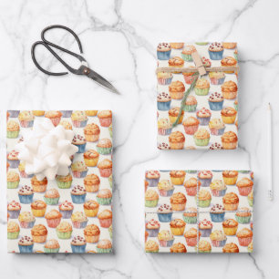 Cute tiled cupcake party wrapping paper sheet