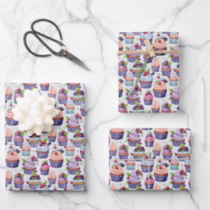 Cute tiled cupcake party wrapping paper sheet