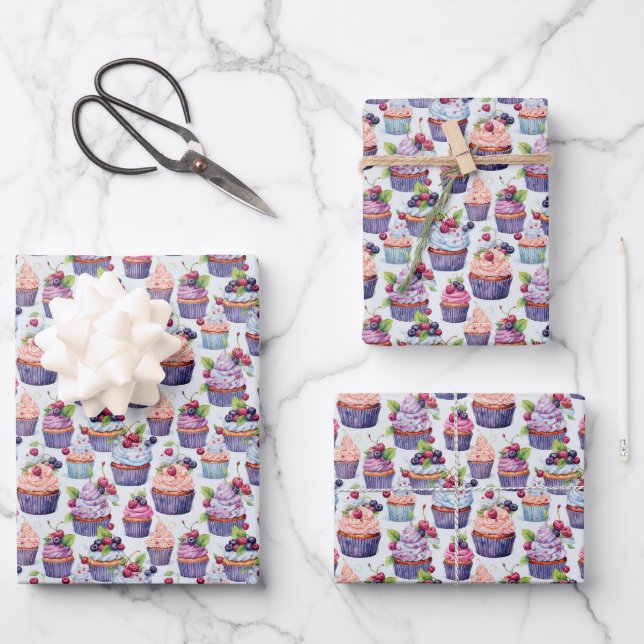 Cute tiled cupcake party  wrapping paper sheet (Front)
