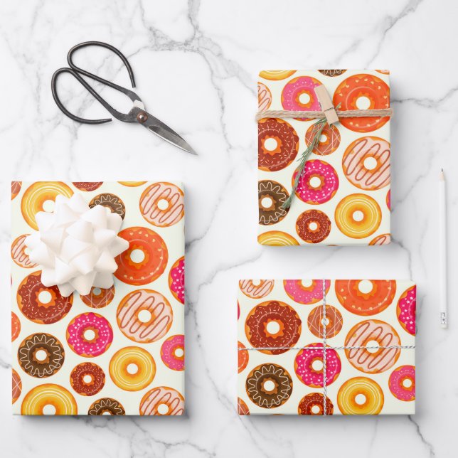 cute tiled doughnut party pattern wrapping paper sheet (Front)