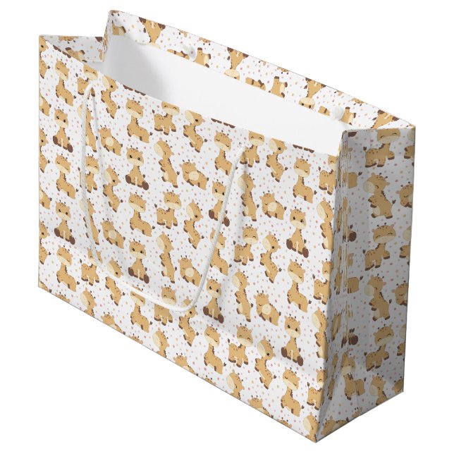 cute tiled giraffe pattern party  large gift bag (Front Angled)