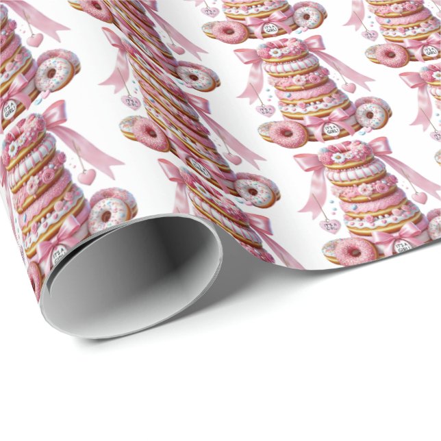 Cute tiled girls doughnut baby shower  wrapping paper (Roll Corner)