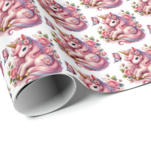 Cute tiled girls unicorn party wrapping paper