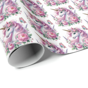 Cute tiled girls unicorn party  wrapping paper