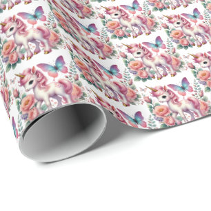 Cute tiled girls unicorn party wrapping paper