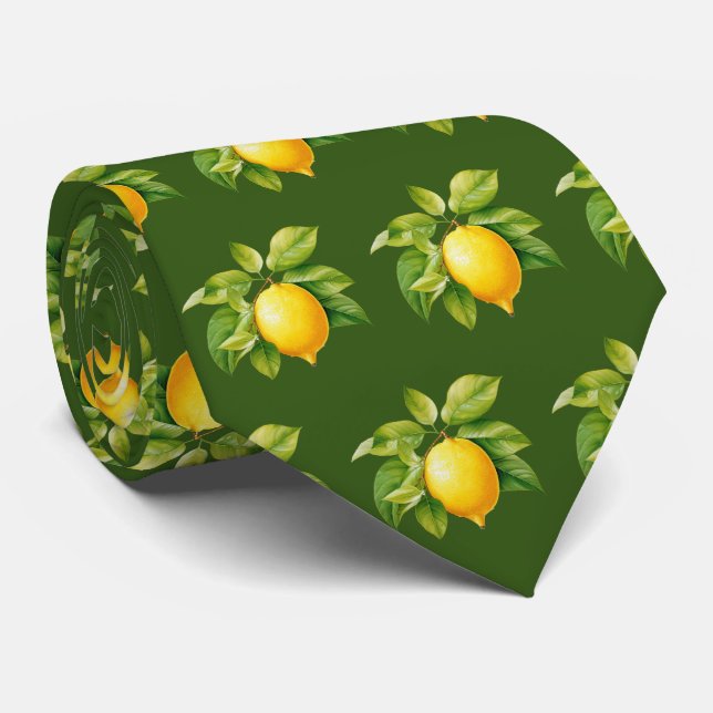Cute tiled lemon fruit pattern neck tie (Rolled)