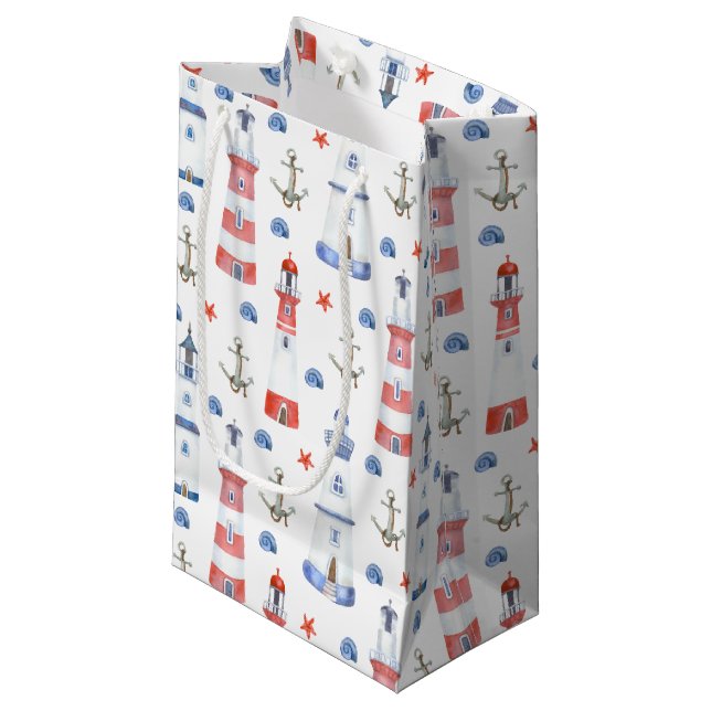 cute tiled lighthouse beach party  small gift bag (Front Angled)