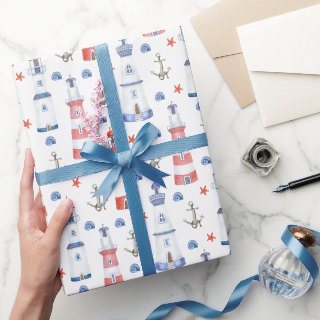 cute tiled lighthouse beach party wrapping paper (Gifting)