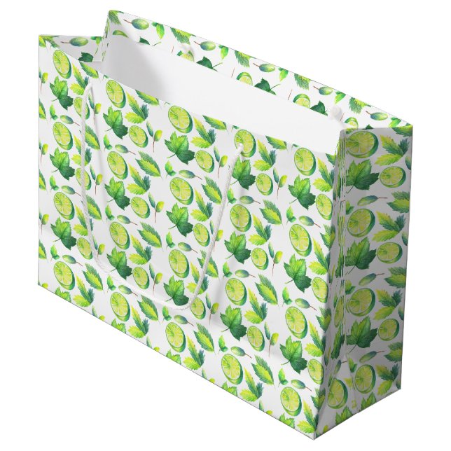 cute tiled lime pattern fruit large gift bag (Front Angled)