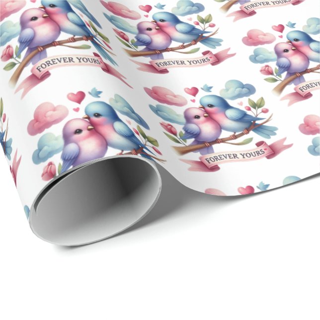 Cute tiled love birds pattern wrapping paper (Roll Corner)