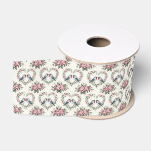 Cute tiled love birds Wedding Grosgrain Ribbon