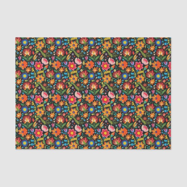 Cute tiled Mexican fiesta flowers  Tissue Paper (Front)