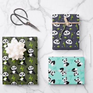cute tiled panda bears animal party wrapping paper sheet