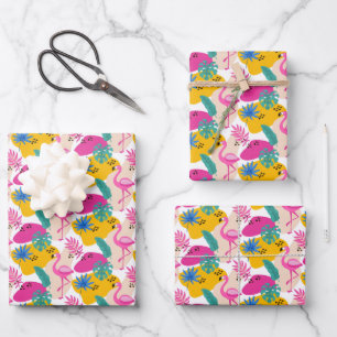 Cute tiled pink flamingo pattern party wrapping paper sheet