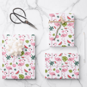 Cute tiled pink flamingo pattern wrapping paper sheet