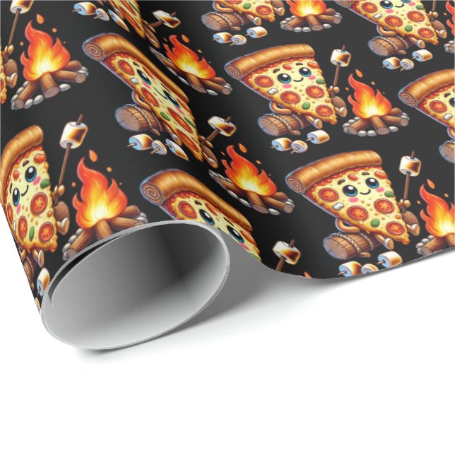 Cute tiled pizza bonfire or camping party  wrapping paper (Roll Corner)
