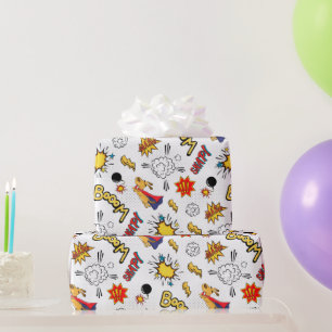 cute tiled superhero kids party wrapping paper