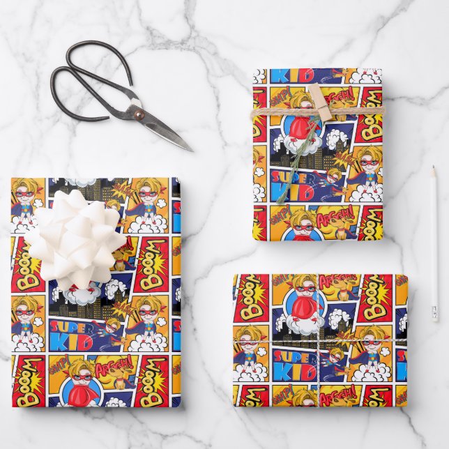 cute tiled superhero pattern  wrapping paper sheet (Front)