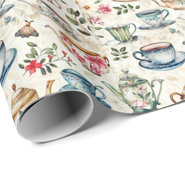 Cute tiled tea party  wrapping paper (Roll Corner)