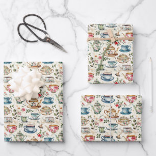Cute tiled tea party  wrapping paper sheet