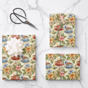 Cute tiled tea party wrapping paper sheet