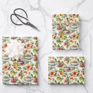 Cute tiled tea party wrapping paper sheet