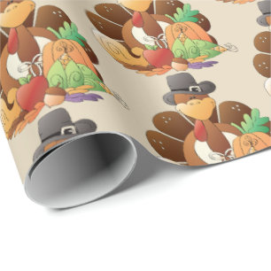 Cute tiled Thanksgiving turkey pilgrim wrap Wrapping Paper