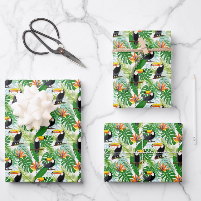Cute tiled toucan party tropical bird wrapping paper sheet (Front)