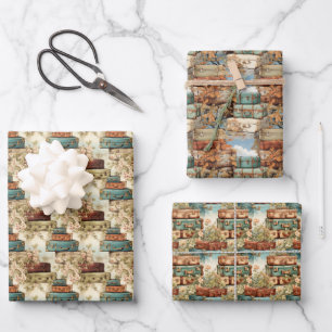 cute tiled travelling suitcases pattern wrapping paper sheet