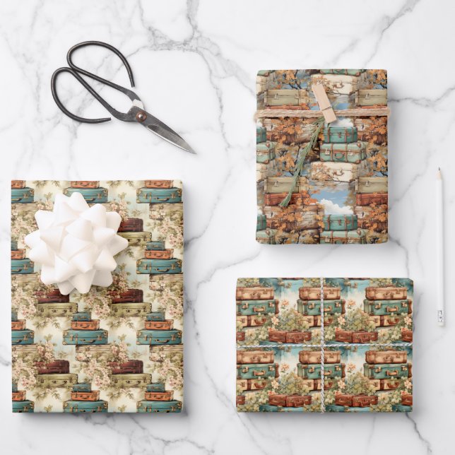 cute tiled travelling suitcases pattern wrapping paper sheet (Front)