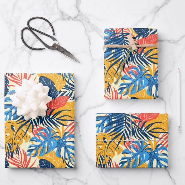 Cute tiled Tropical leaf pattern party Wrapping Pa Paper Sheet (Front)