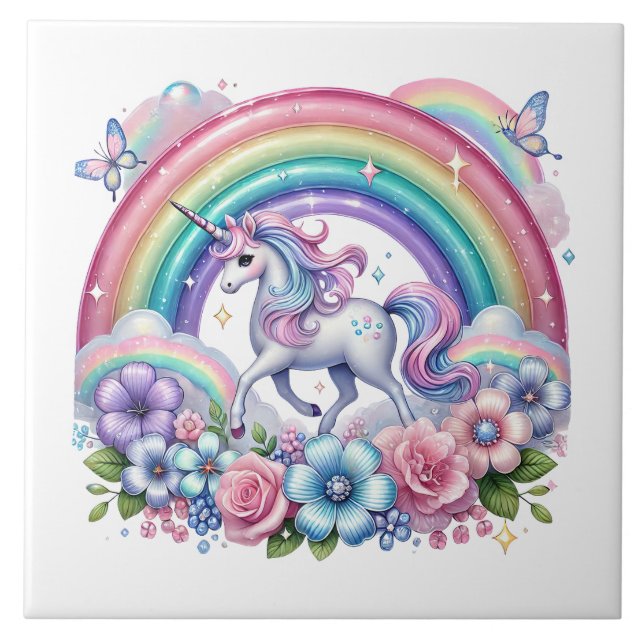 Cute tiled unicorn lovers  tile (Front)