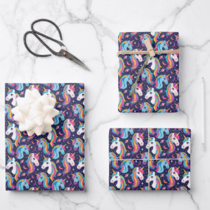 Cute tiled unicorn pattern girls party wrapping paper sheet